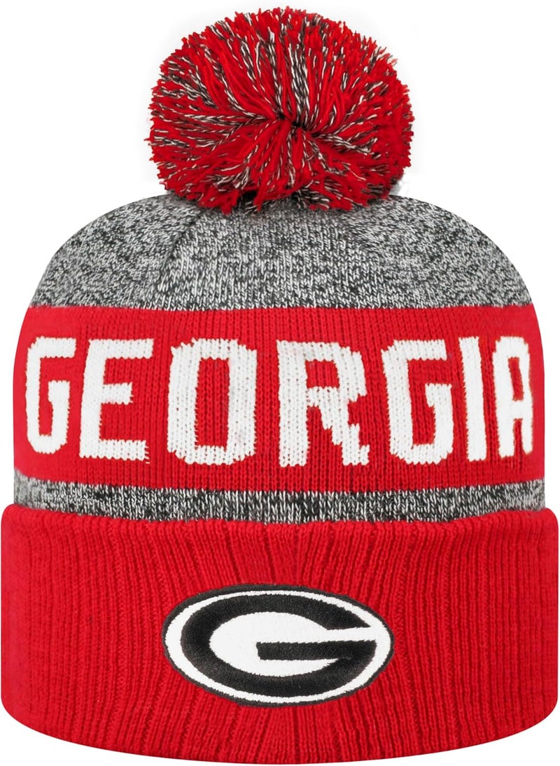 LogoFit NCAA Team Color-Embroidered Logo -Cuffed Knit Skully Beanie Pom Hat-OSFM - Image 1